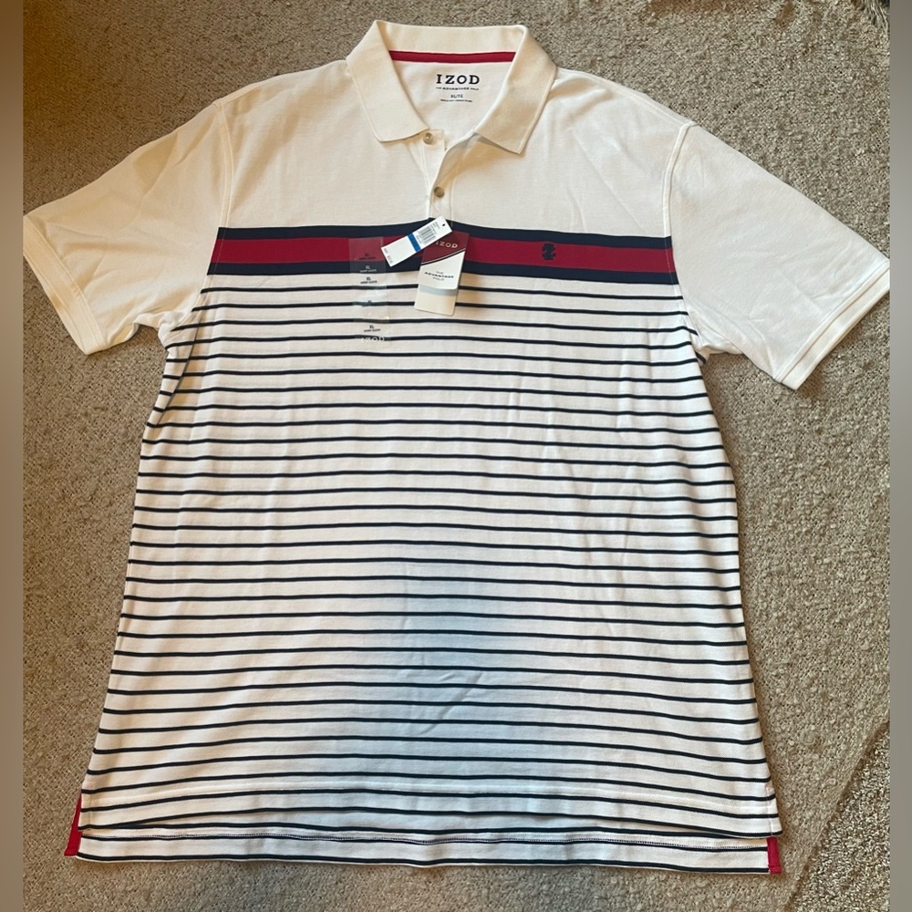 IZOD - NWT The Advantage Polo. White, red & navy stripes. Size XL - Picture 5 of 7